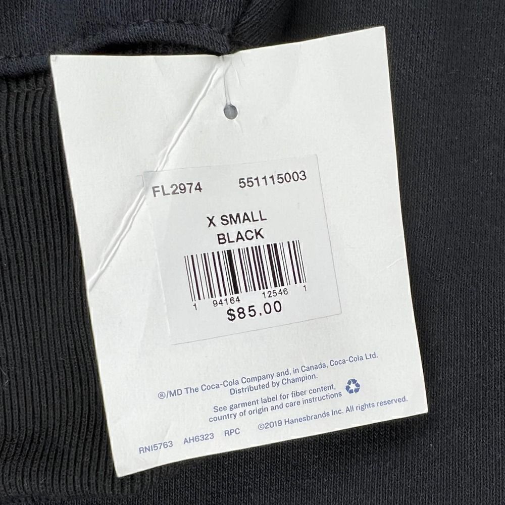New Champion Men  US XS Black Hoody Logo Pullover Coca-Cola Sweatshirt Comfort - Picture 8 of 11